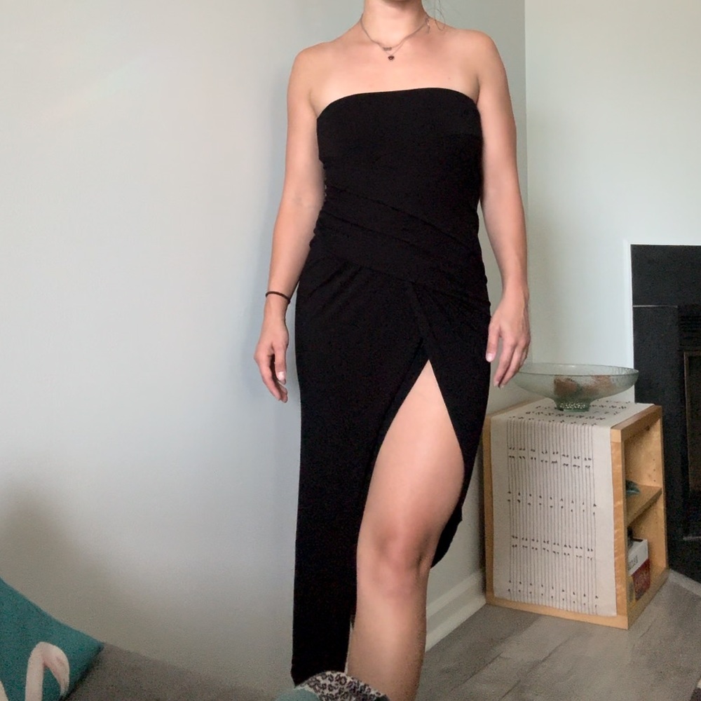 Strapless, black, asymmetric dress